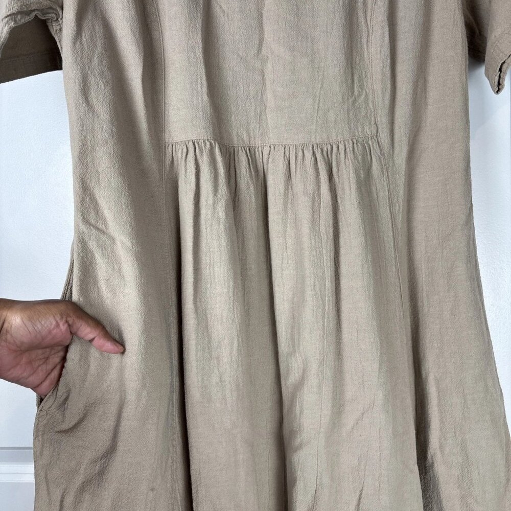 CMC Color Me Cotton Linen-Look Dress Small S Beige Tan Midi Pocket Made In USA - Picture 6 of 12